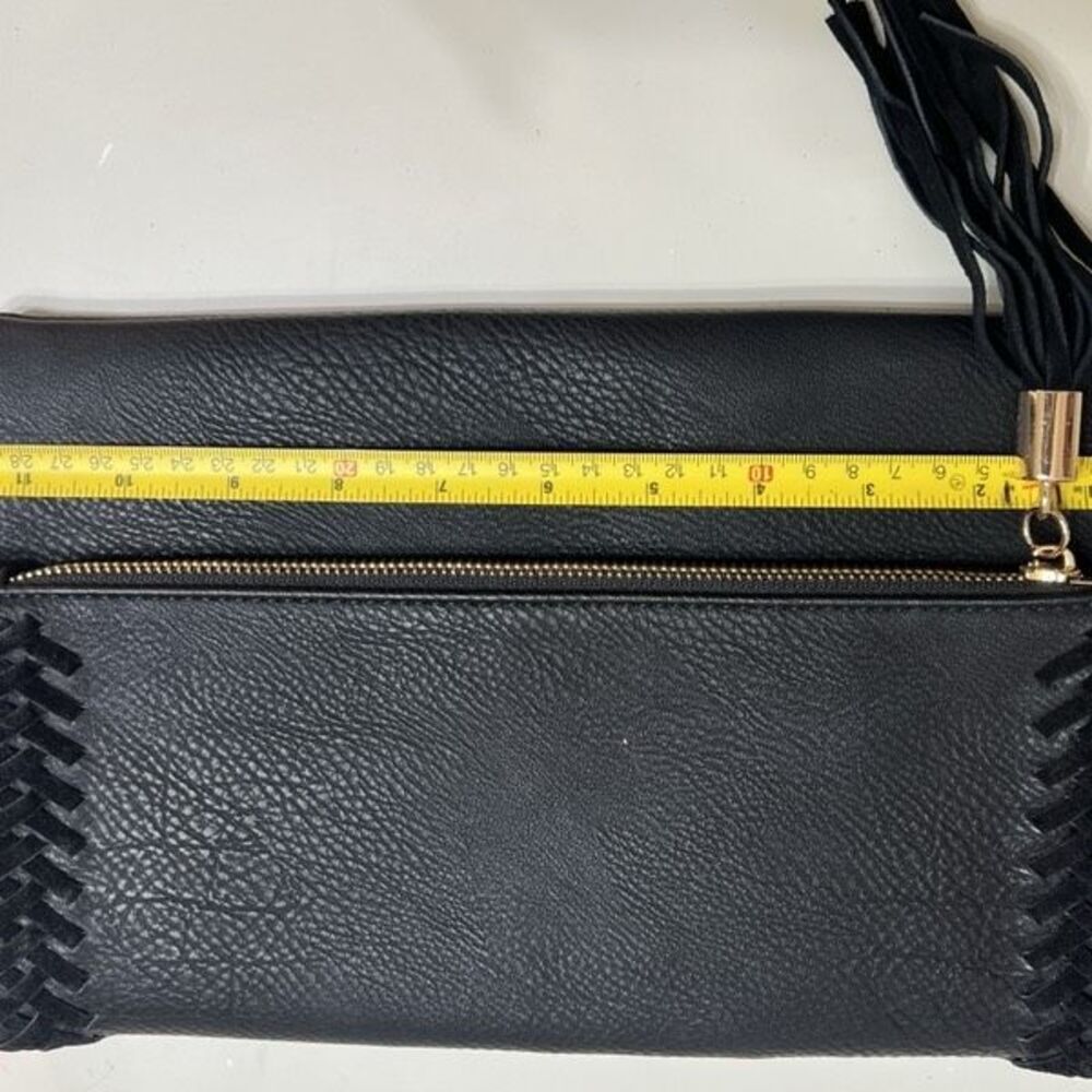 Moda Luxe Women's Leather Gold Chain Link Strap Clutch Crossbody Bag Black NWT - Picture 8 of 9